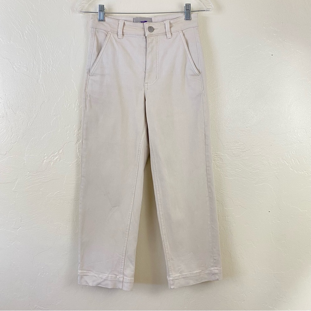 Everlane Size 00 Nude Beige High Waisted Full Leg Wide Cotton Denim Trouser